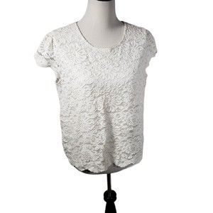 Philosophy Republic Clothing Women's Petite sz Large P White Lace Pullover Top